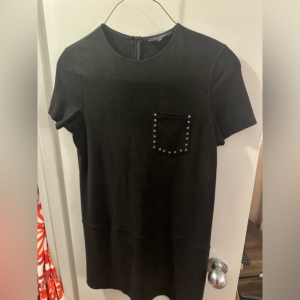 BLACK SUEDE STUDDED T SHIRT DRESS